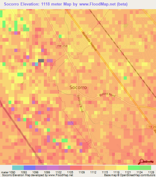 Socorro,US Elevation Map