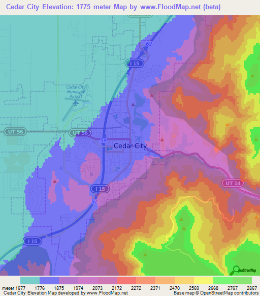 Cedar City,US Elevation Map