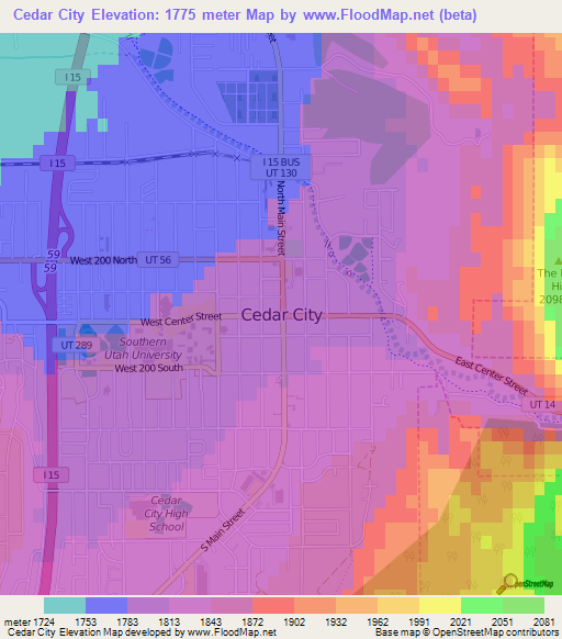 Cedar City,US Elevation Map