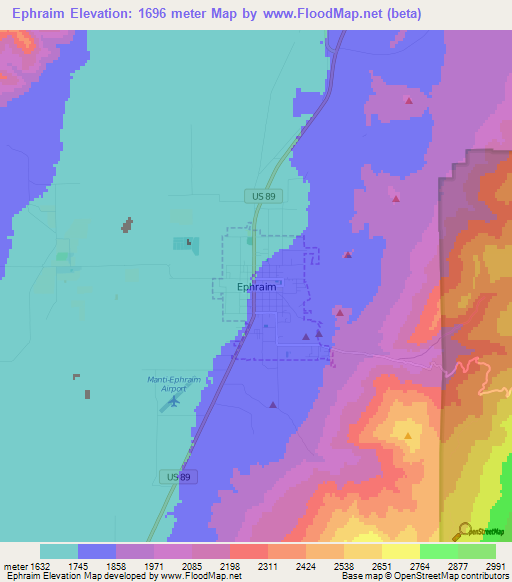 Ephraim,US Elevation Map