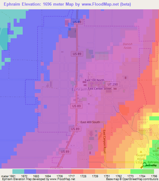 Ephraim,US Elevation Map