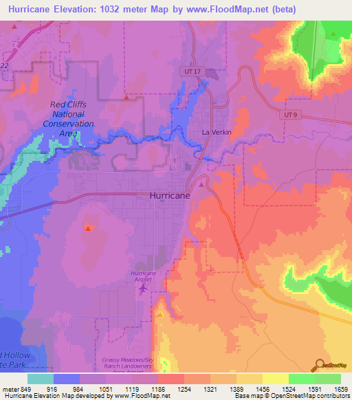 Hurricane,US Elevation Map