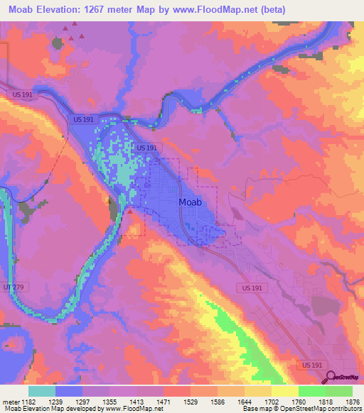 Moab,US Elevation Map