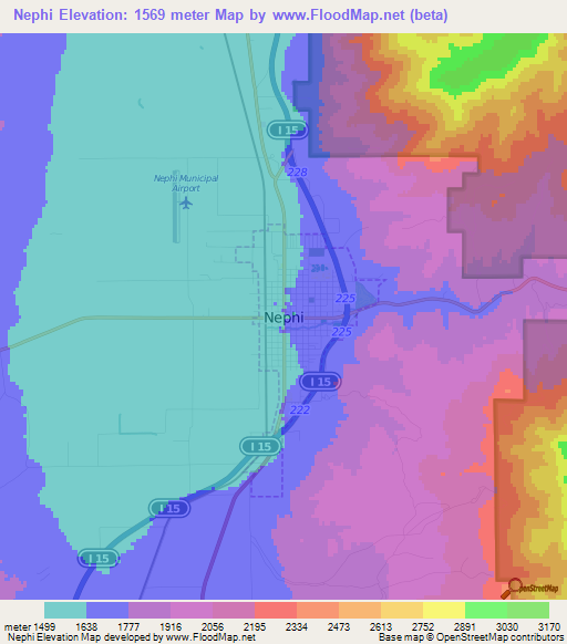 Nephi,US Elevation Map