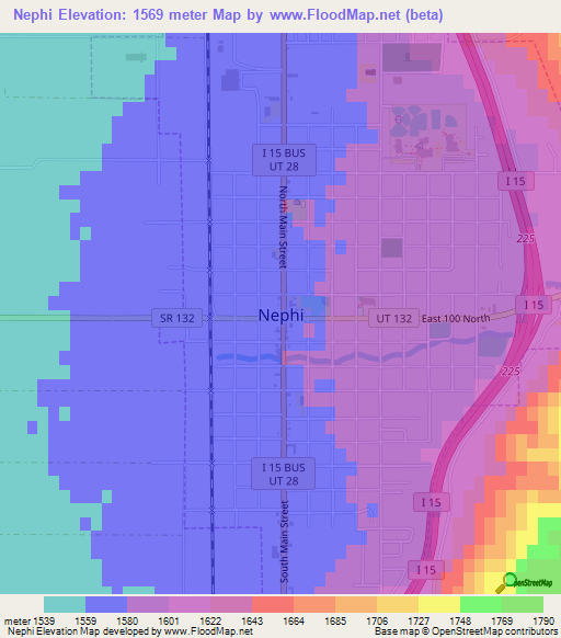 Nephi,US Elevation Map