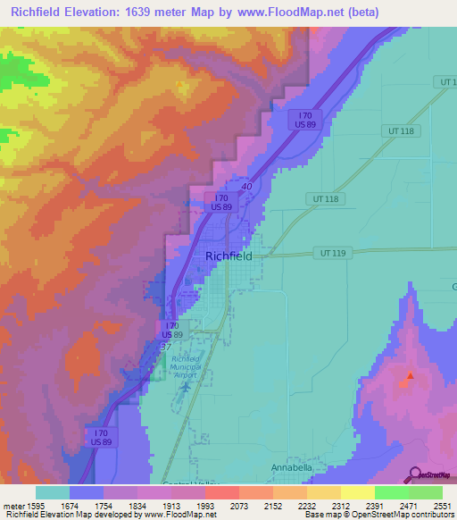 Richfield,US Elevation Map