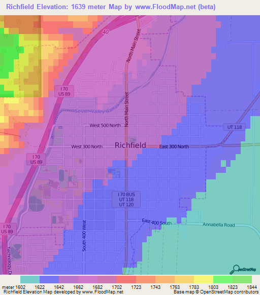 Richfield,US Elevation Map