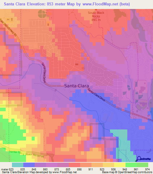 Santa Clara,US Elevation Map