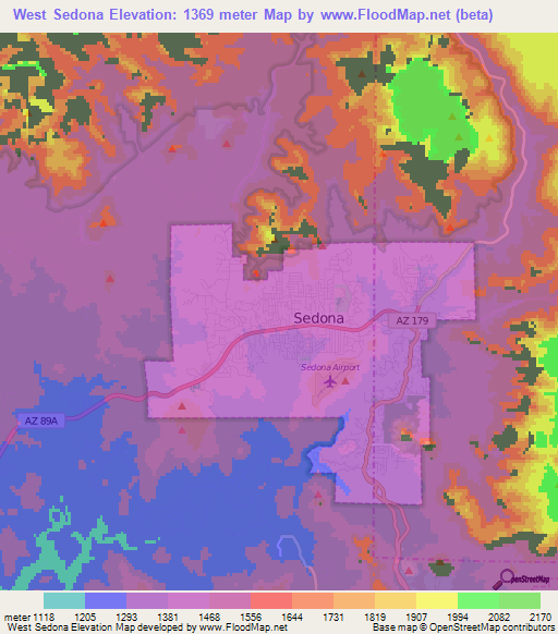 West Sedona,US Elevation Map