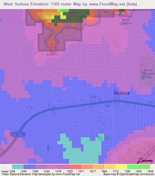 West Sedona,US Elevation Map