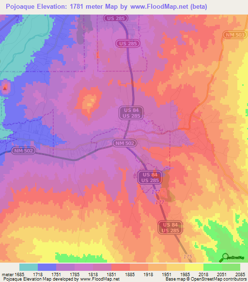 Pojoaque,US Elevation Map