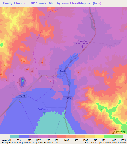 Beatty,US Elevation Map