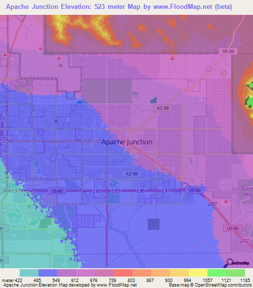 Apache Junction,US Elevation Map