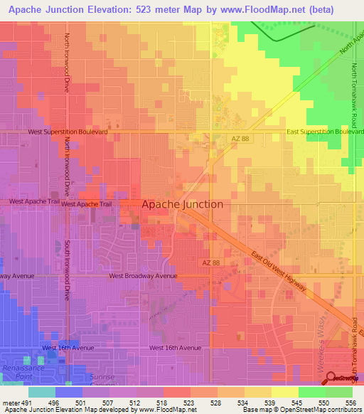 Apache Junction,US Elevation Map