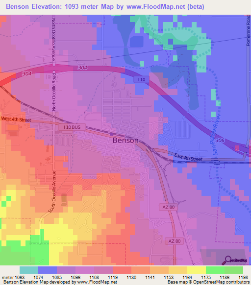 Benson,US Elevation Map