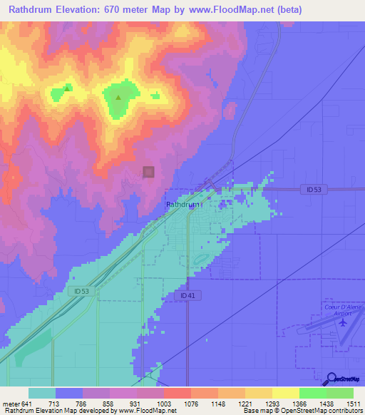 Rathdrum,US Elevation Map