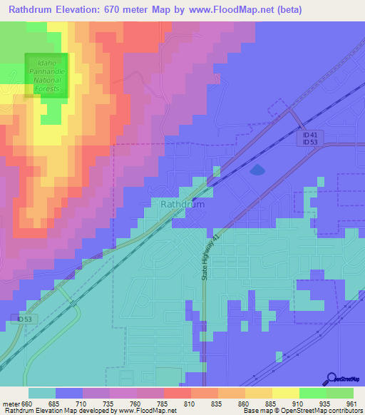 Rathdrum,US Elevation Map