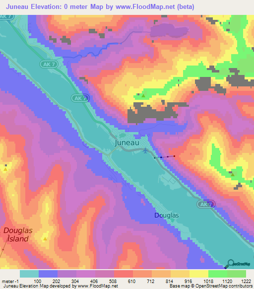 Juneau,US Elevation Map