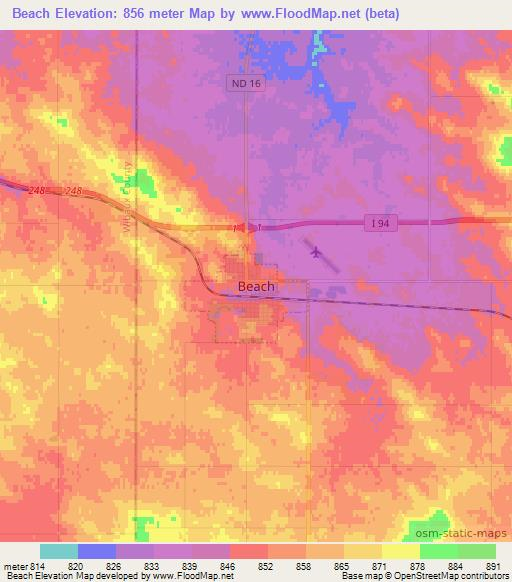 Beach,US Elevation Map