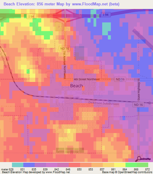 Beach,US Elevation Map