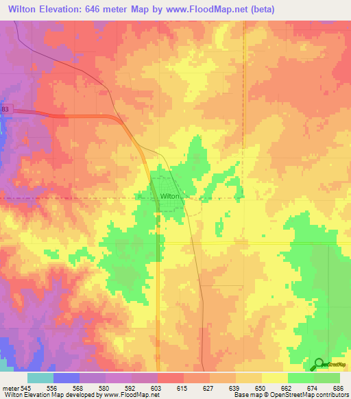 Wilton,US Elevation Map