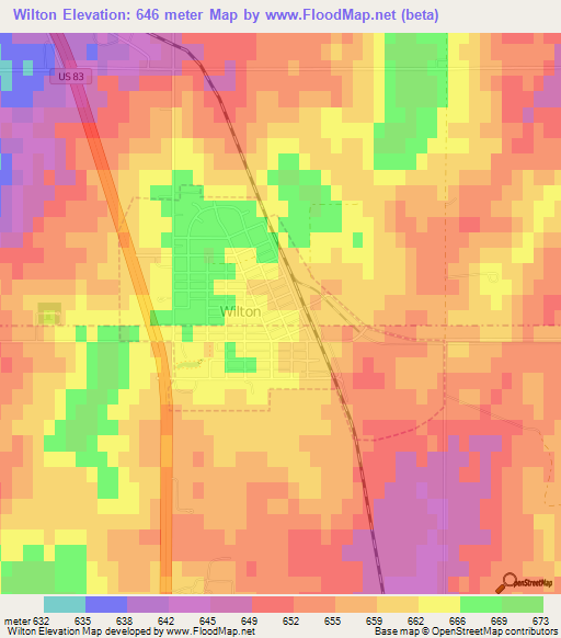 Wilton,US Elevation Map