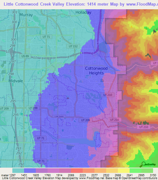 Little Cottonwood Creek Valley,US Elevation Map