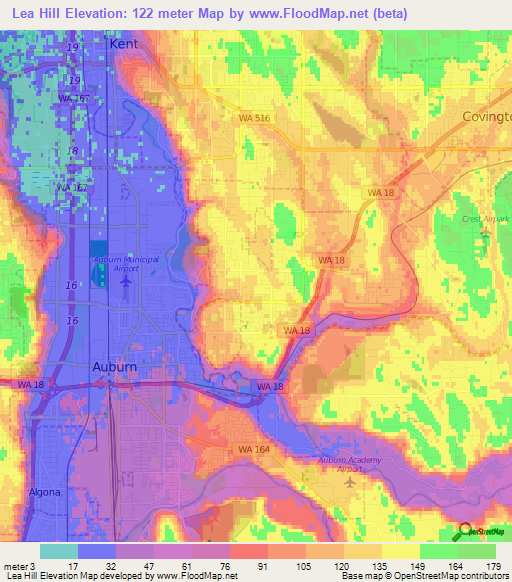 Lea Hill,US Elevation Map