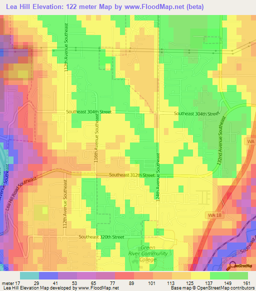 Lea Hill,US Elevation Map