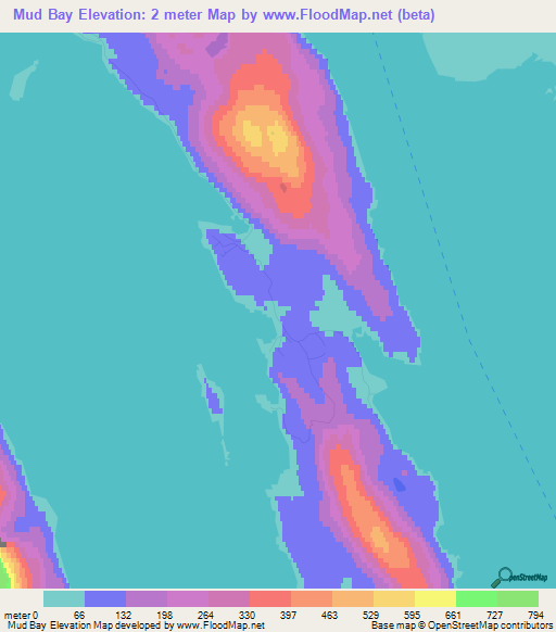 Mud Bay,US Elevation Map