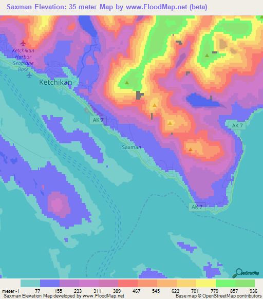 Saxman,US Elevation Map