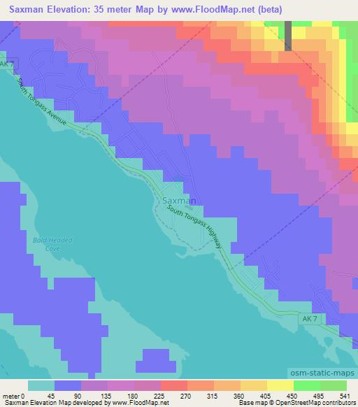 Saxman,US Elevation Map