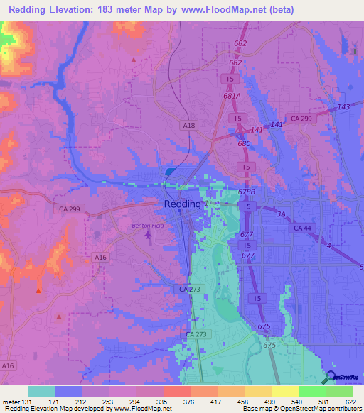 Redding,US Elevation Map