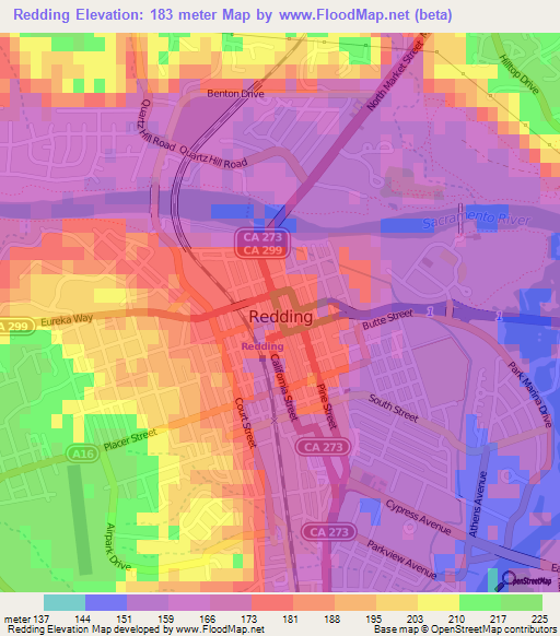 Redding,US Elevation Map