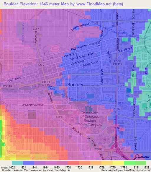 Boulder,US Elevation Map