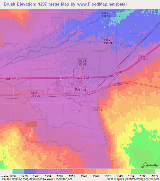 Brush,US Elevation Map