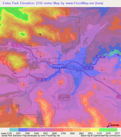 Estes Park,US Elevation Map