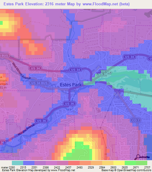 Estes Park,US Elevation Map