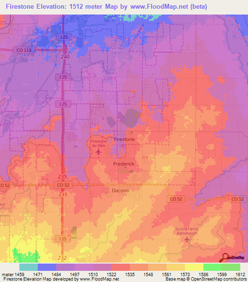 Firestone,US Elevation Map