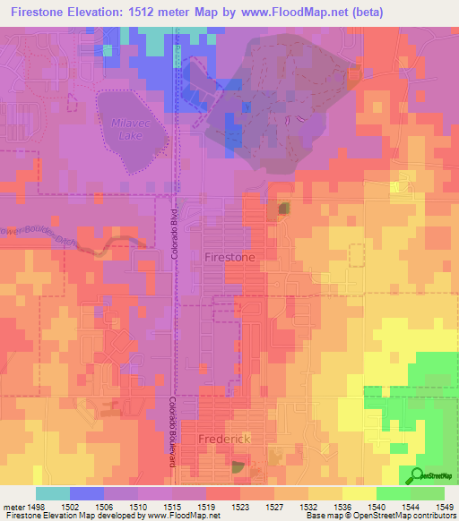 Firestone,US Elevation Map