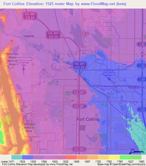 Fort Collins,US Elevation Map