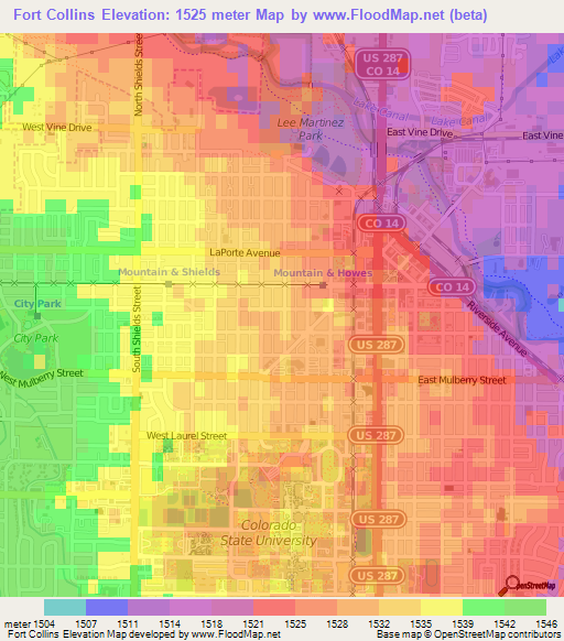 Fort Collins,US Elevation Map