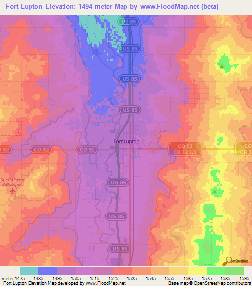 Fort Lupton,US Elevation Map