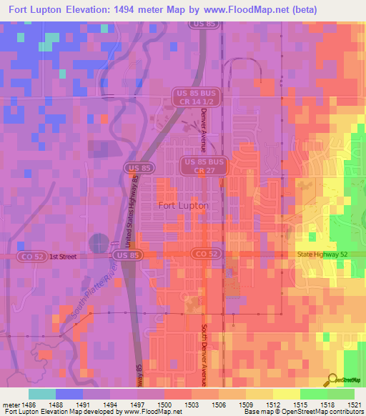 Fort Lupton,US Elevation Map