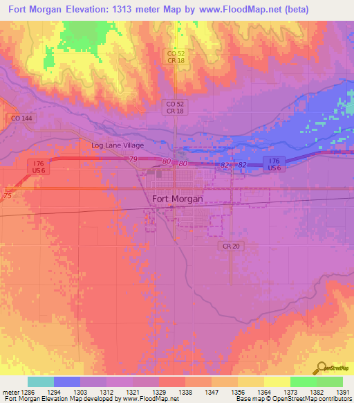 Fort Morgan,US Elevation Map