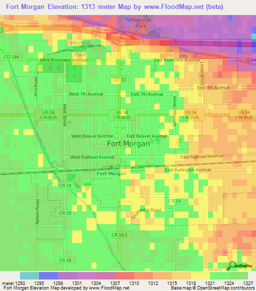 Fort Morgan,US Elevation Map