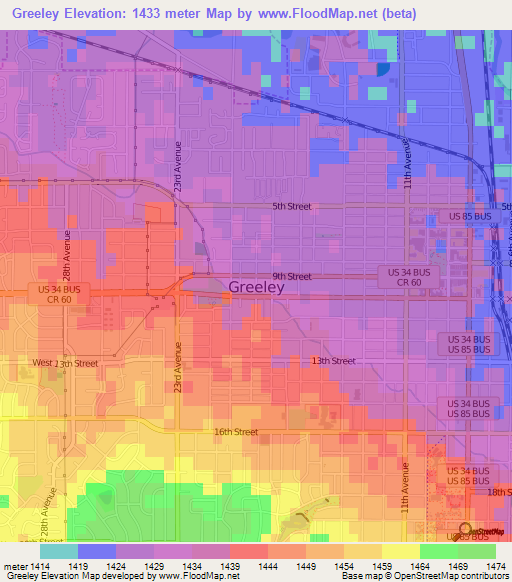 Greeley,US Elevation Map