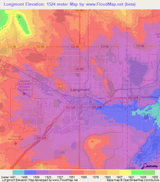 Longmont,US Elevation Map