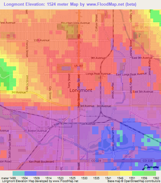 Longmont,US Elevation Map