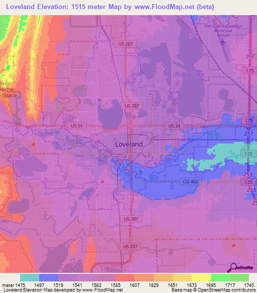 Loveland,US Elevation Map